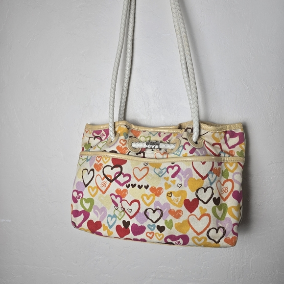 Brighton Vtg  Canvas Hearts Of Hearts Lilliana Shoulder Bag With Heart Charm - Picture 4 of 13
